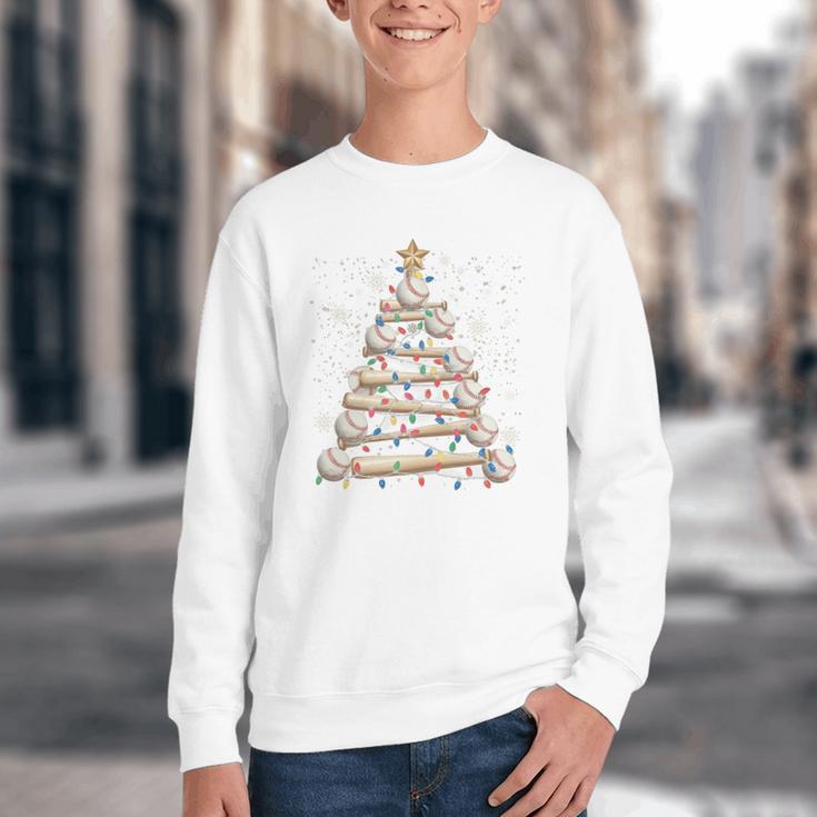 Baseball Christmas Tree Light Xmas Tees Boys Kids Men Youth Crewneck Sweatshirt