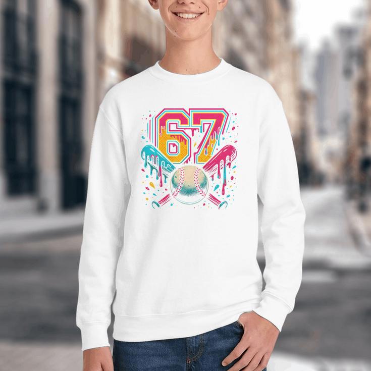 Baseball Drip 6 7 Number 67 Six Seven Meme Boys Kids Youth Crewneck Sweatshirt Baseball Drip 6 7 Number 67 Six Seven Meme Boys Kids Youth Crewneck Sweatshirt