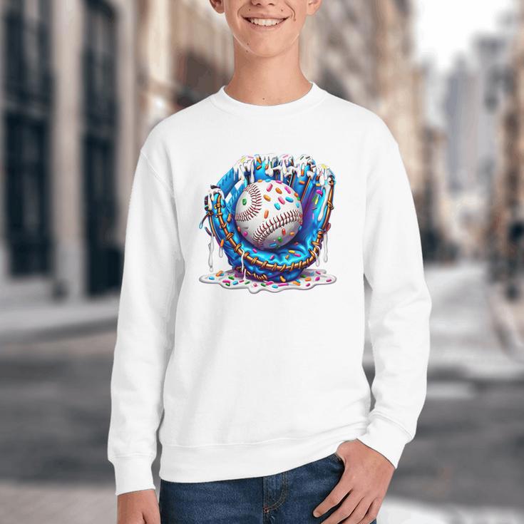 Baseball Drip For Boys Ice Cream Drip Youth Baseball Boys Premium Tri-Blend Youth Crewneck Sweatshirt