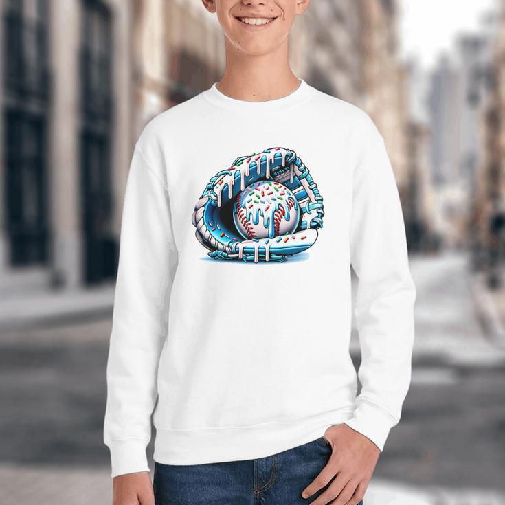 Baseball Drip Ice Cream Sprinkles Baseball Glove Premium Tri-Blend Youth Crewneck Sweatshirt