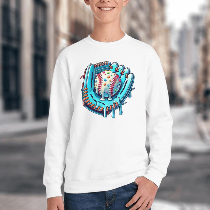 Baseball Drip Ice Cream Sprinkles Baseball Player Premium Tri-Blend Youth Crewneck Sweatshirt