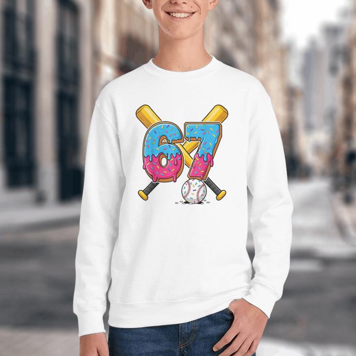 Baseball Drip Number 67 Player 67th Birthday Meme Gen Alpha Youth Crewneck Sweatshirt