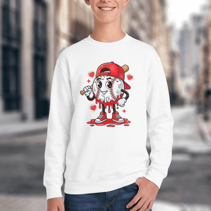 Baseball Ice Cream Valentine Dripping Game Day Men Boys Kids Youth Crewneck Sweatshirt Baseball Ice Cream Valentine Dripping Game Day Men Boys Kids Youth Crewneck Sweatshirt