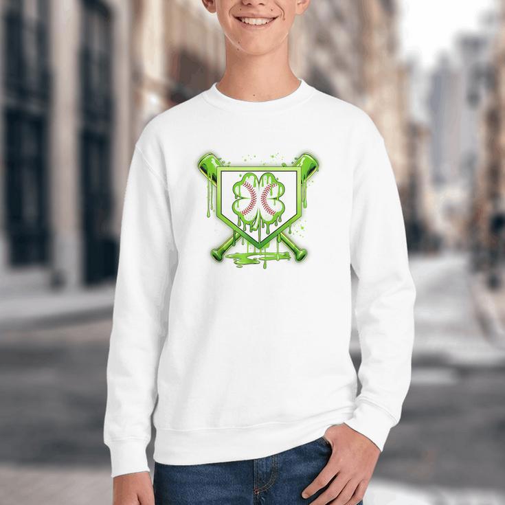 Baseball Icecream St Patrick's Day Lucky Charm Shamrock Drip Youth Crewneck Sweatshirt Baseball Icecream St Patrick's Day Lucky Charm Shamrock Drip Youth Crewneck Sweatshirt