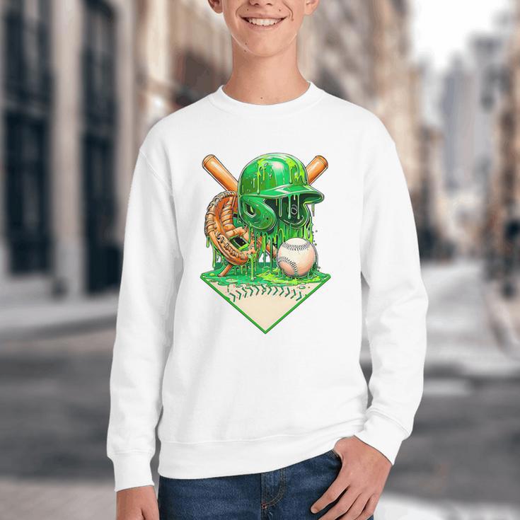 Baseball Life Style Ice Cream Drip Green Premium Tri-Blend Youth Crewneck Sweatshirt