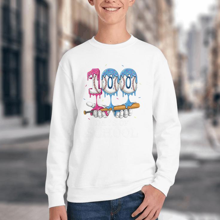 Baseball Player 100 Days Of School Sports Ice Cream Drip Premium Tri-Blend Youth Crewneck Sweatshirt
