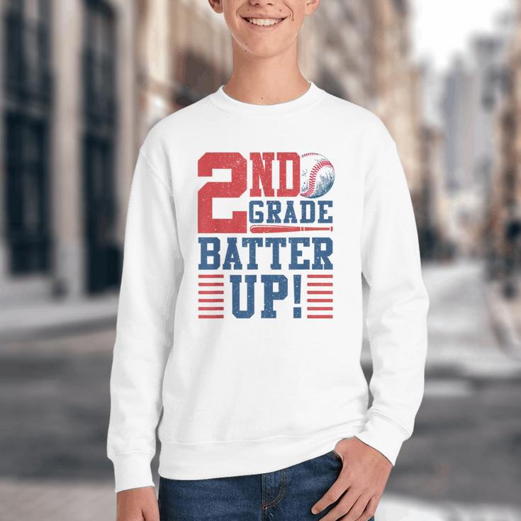 Baseball Second Grade Back To School 2nd Grade Batter Up Youth Crewneck Sweatshirt
