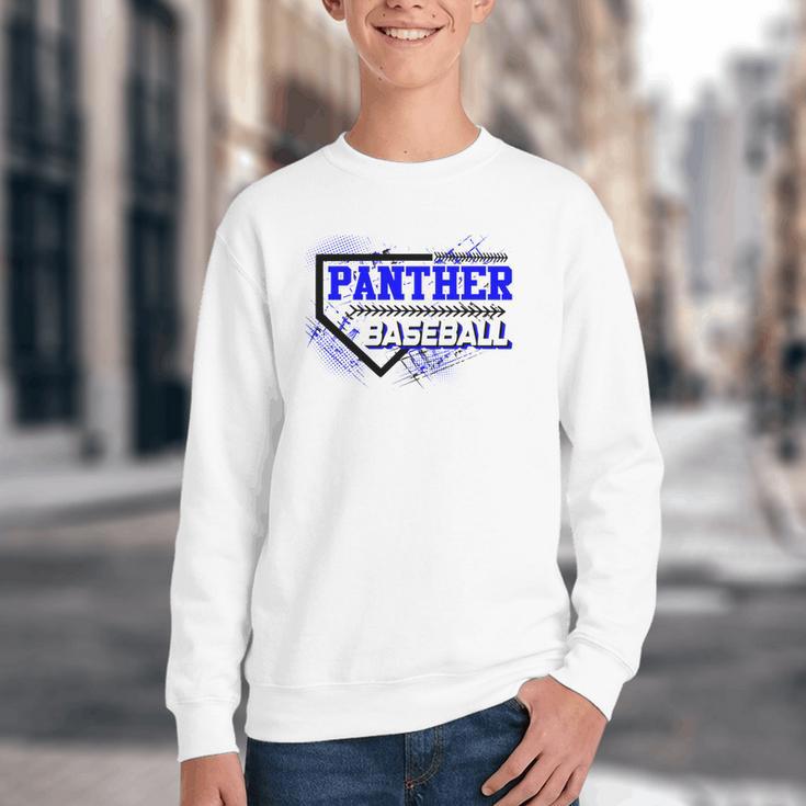 Blue Panther Baseball Home Plate Game Day Mascot Panther Youth Crewneck Sweatshirt Blue Panther Baseball Home Plate Game Day Mascot Panther Youth Crewneck Sweatshirt