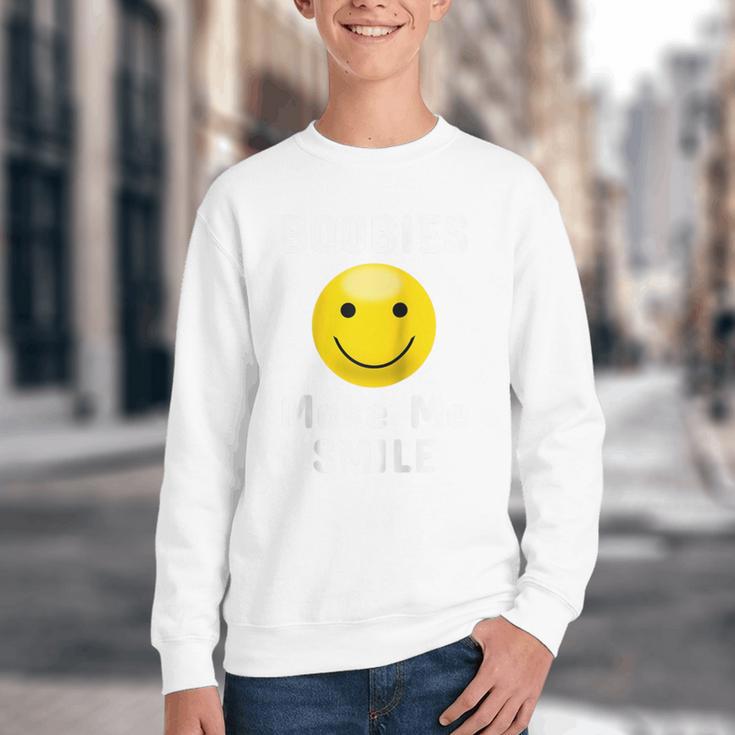 Boobies Make Me Smile Mardi Gras Raglan Baseball Tee Youth Crewneck Sweatshirt