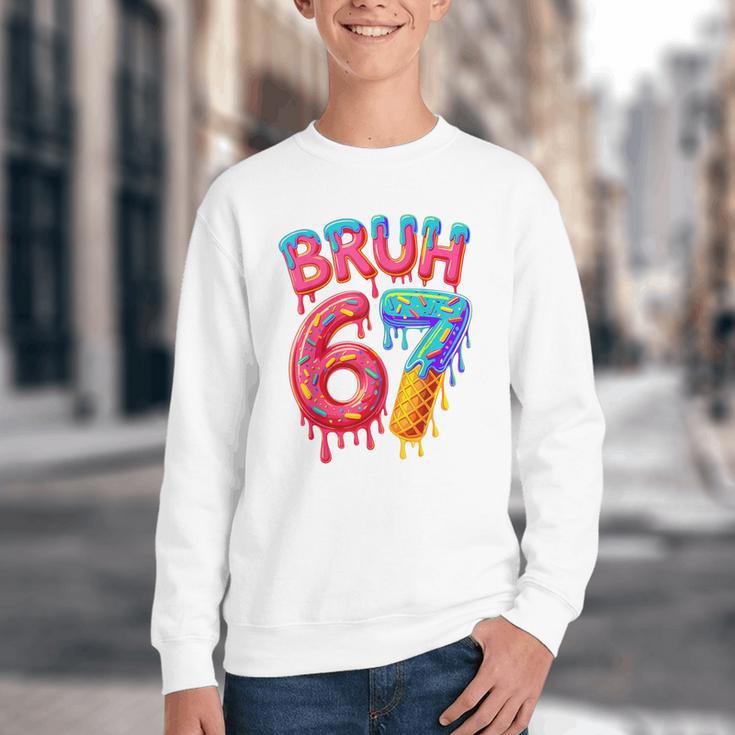 Bruh 67 Baseball Drip Number 67 Player 67th Birthday Youth Crewneck Sweatshirt Bruh 67 Baseball Drip Number 67 Player 67th Birthday Youth Crewneck Sweatshirt