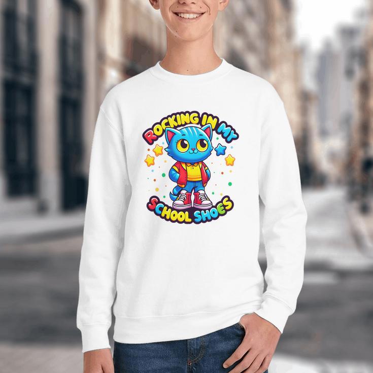 Cat Rocking In My School Shoes Fun Back To School Kids Boys Premium Tri-Blend Youth Crewneck Sweatshirt Cat Rocking In My School Shoes Fun Back To School Kids Boys Premium Tri-Blend Youth Crewneck Sweatshirt