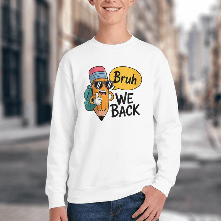 Cool Cartoon Pencil Saying Bruh Back To School Youth Crewneck Sweatshirt
