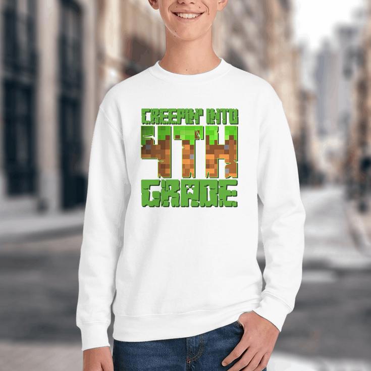 Creepin’ Into 4th Grade Kids Boy Gamer Pixel Back To School Performance Youth Crewneck Sweatshirt