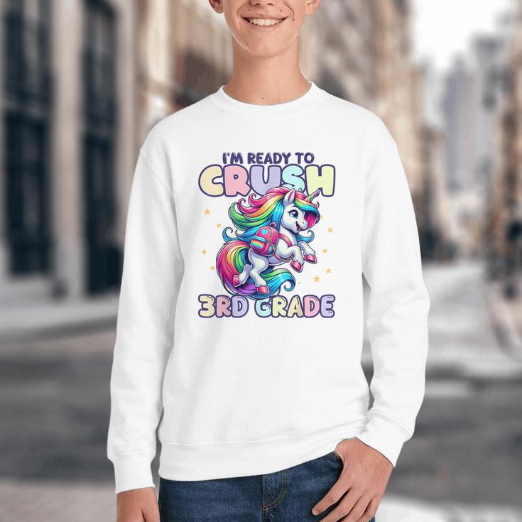 Crush 3rd Grade Girls Back To School Unicorn First Day Cute Youth Crewneck Sweatshirt