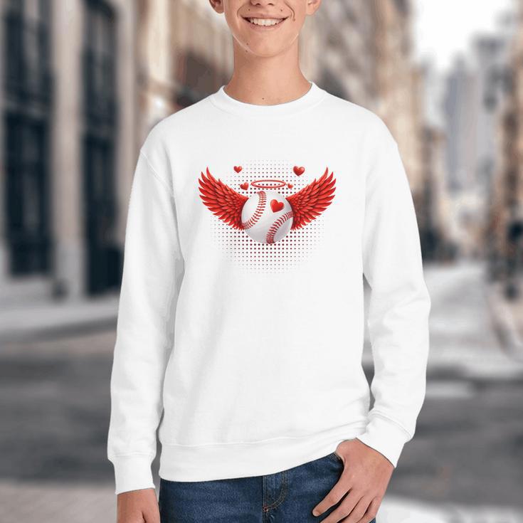 Cute Baseball &Cupid Wings Happy Valentines Boys Men Youth Crewneck Sweatshirt