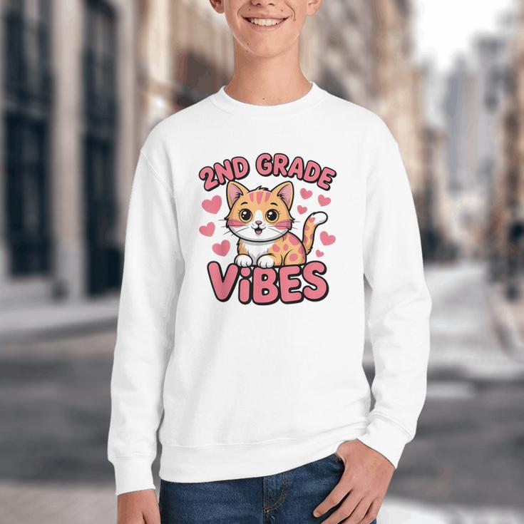 Cute Cat 2nd Grade Vibes Back To School Second Grade Girls Youth Crewneck Sweatshirt
