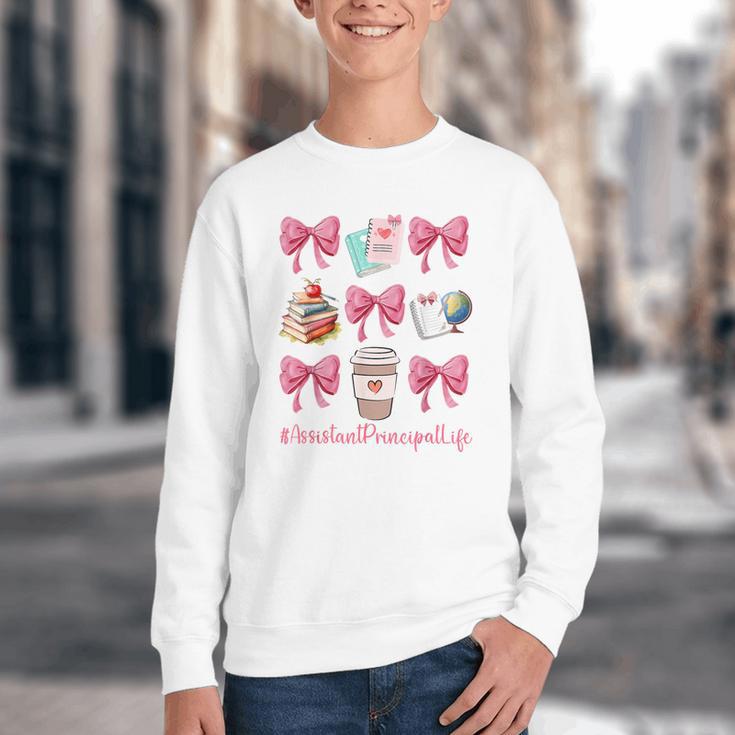 Cute Coquette Bows Assistant Principal Life Back To School Youth Crewneck Sweatshirt Cute Coquette Bows Assistant Principal Life Back To School Youth Crewneck Sweatshirt