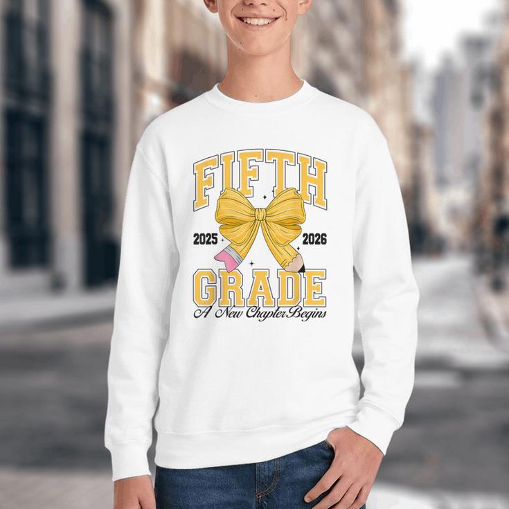 Fifth Grade Back To School First Day Pencil Bow 2025 Girls Youth Crewneck Sweatshirt Fifth Grade Back To School First Day Pencil Bow 2025 Girls Youth Crewneck Sweatshirt