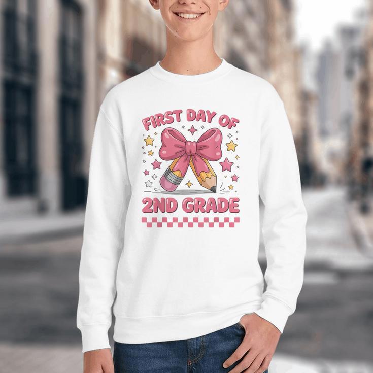 First Day Of 2nd Grade Coquette Back To School Girls Kids Youth Crewneck Sweatshirt