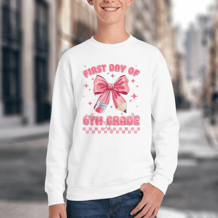 First Day Of 6th Grade Coquette Back To School Girls Kids Youth Crewneck Sweatshirt First Day Of 6th Grade Coquette Back To School Girls Kids Youth Crewneck Sweatshirt
