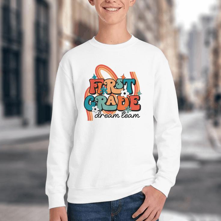 First Grade Dream Team First Day Of 1st Grade Back To School Youth Crewneck Sweatshirt