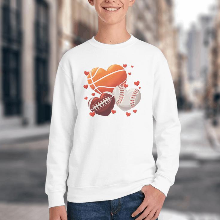 Football Basketball Baseball Heart Valentine Boys Men Kid Youth Crewneck Sweatshirt Football Basketball Baseball Heart Valentine Boys Men Kid Youth Crewneck Sweatshirt