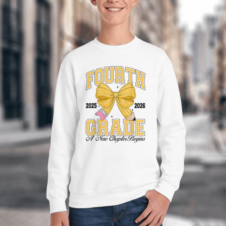 Fourth Grade Back To School First Day Pencil Bow 2025 Girls Youth Crewneck Sweatshirt Fourth Grade Back To School First Day Pencil Bow 2025 Girls Youth Crewneck Sweatshirt