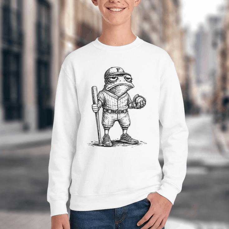 Frog Basketbal Men Women Grumpy Frog Playing Baseball Youth Crewneck Sweatshirt