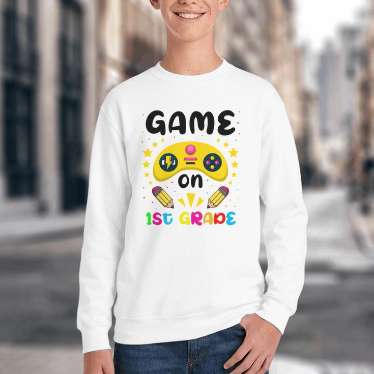 Game On 1st Grade Cute Video Gamer Back To School 2026 Kids Youth Crewneck Sweatshirt