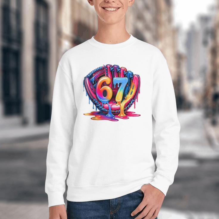 Gen Alpha Slang Ice Cream Drip Six Seven 67 Baseball Catcher Youth Crewneck Sweatshirt Gen Alpha Slang Ice Cream Drip Six Seven 67 Baseball Catcher Youth Crewneck Sweatshirt