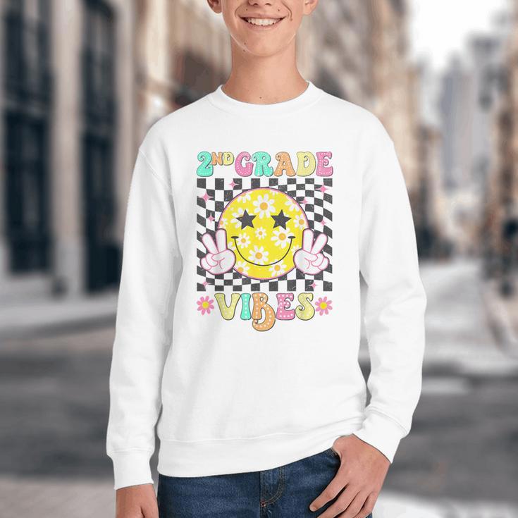 Girls 2nd Grade Vibes Smile Face Back To School Second Grade Youth Crewneck Sweatshirt Girls 2nd Grade Vibes Smile Face Back To School Second Grade Youth Crewneck Sweatshirt