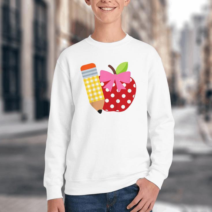 Girls Back To School Apple Toddler First Day Of Preschool Youth Crewneck Sweatshirt Girls Back To School Apple Toddler First Day Of Preschool Youth Crewneck Sweatshirt