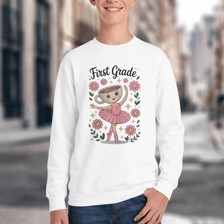 Girls Back To School Cappuccina Italian Brainrot First Grade Youth Crewneck Sweatshirt