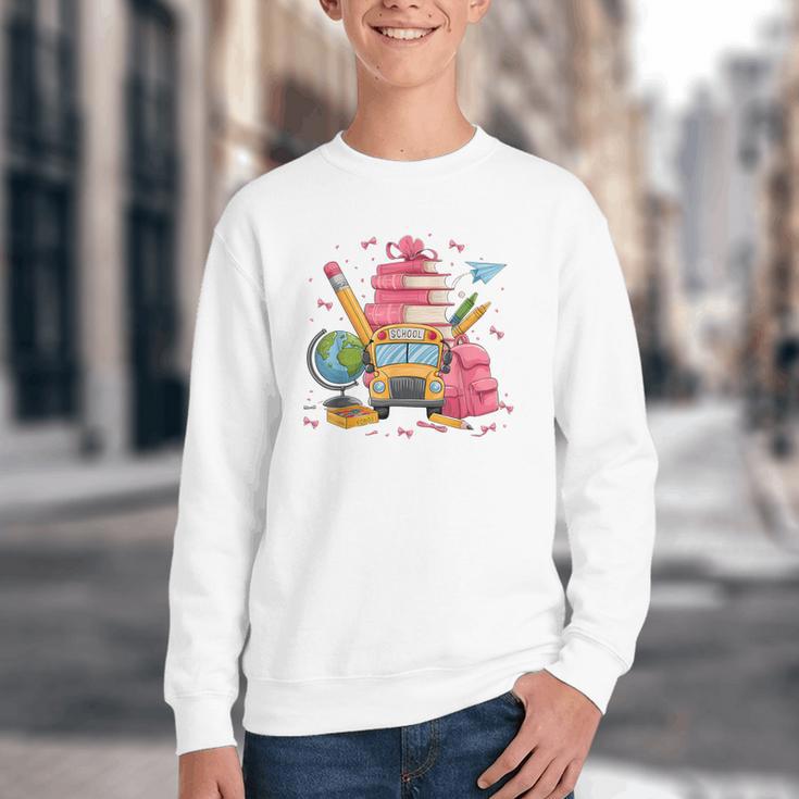 Girls Cute Pink Bows Coquette Aesthetic Back To School Youth Crewneck Sweatshirt