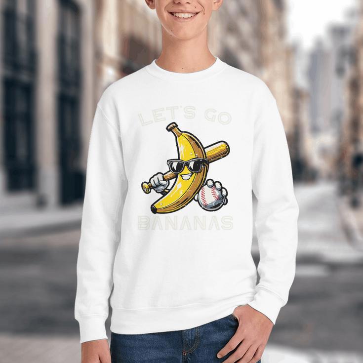 Lets Go Bananas Baseball Retro Sports Boys Kids Men Youth Premium Tri-Blend Youth Crewneck Sweatshirt