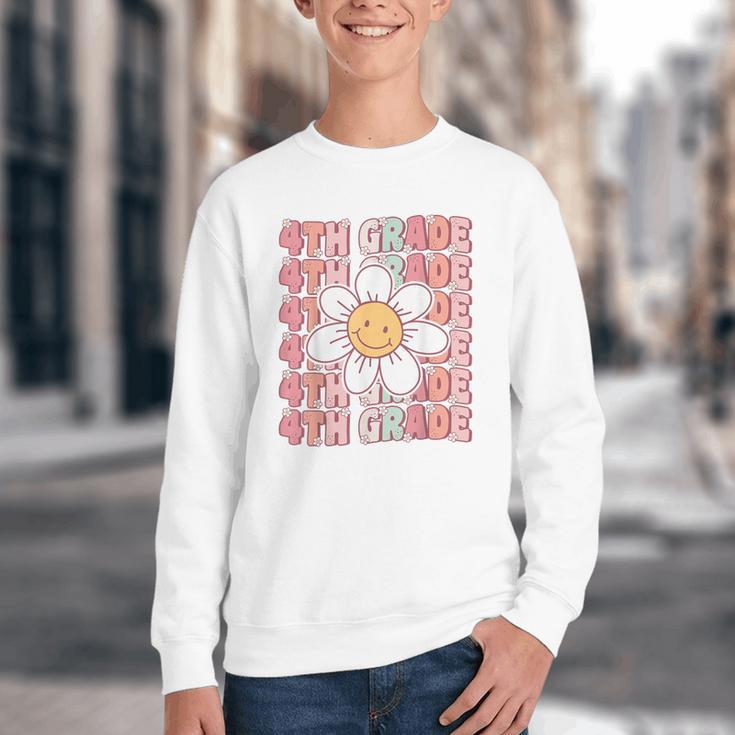Groovy 4th Grade Back To School First Day Of Fourth Grade Youth Crewneck Sweatshirt Groovy 4th Grade Back To School First Day Of Fourth Grade Youth Crewneck Sweatshirt