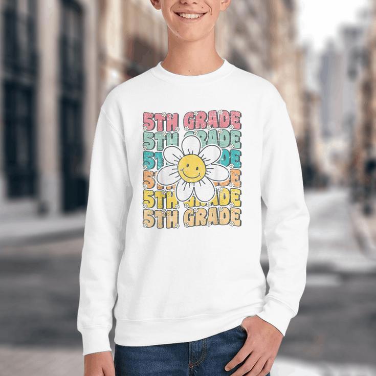 Groovy 5th Grade Back To School First Day Of Fifth Grade Youth Crewneck Sweatshirt