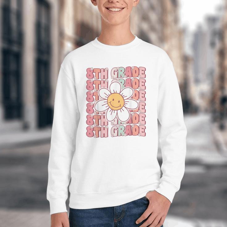 Groovy 8th Grade Back To School First Day Of Eighth Grade Youth Crewneck Sweatshirt