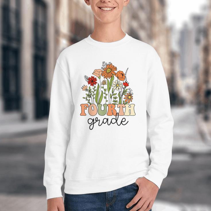Groovy Fourth Grade Wildflowers Back To School 4th Grade Youth Crewneck Sweatshirt Groovy Fourth Grade Wildflowers Back To School 4th Grade Youth Crewneck Sweatshirt