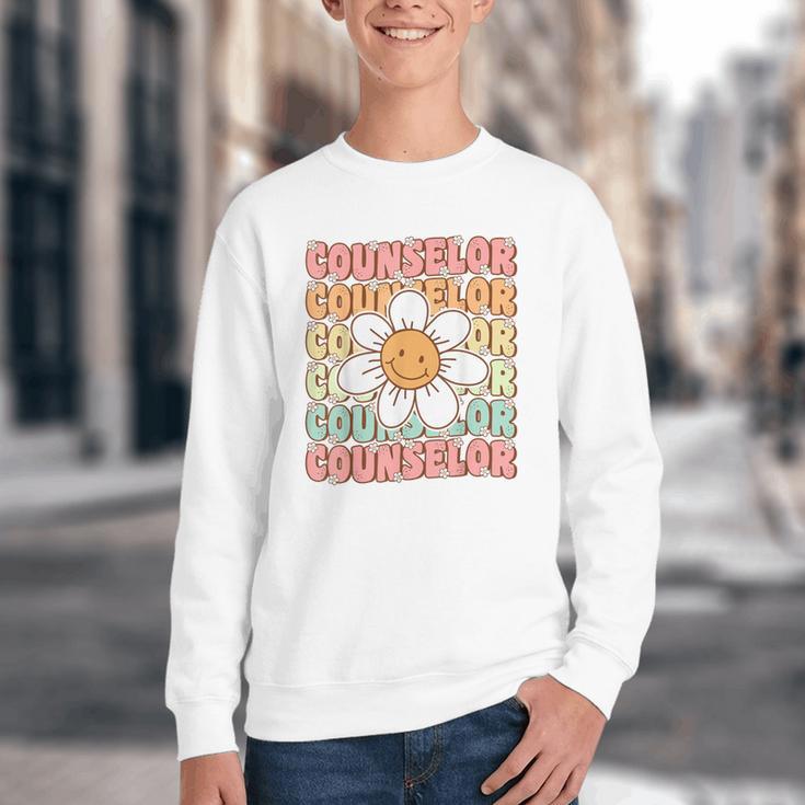 Groovy School Counselor Cute Daisy Flower Back To School Youth Crewneck Sweatshirt Groovy School Counselor Cute Daisy Flower Back To School Youth Crewneck Sweatshirt