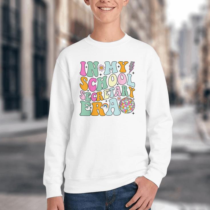 Groovy In My School Secretary Era Back To School Youth Crewneck Sweatshirt Groovy In My School Secretary Era Back To School Youth Crewneck Sweatshirt