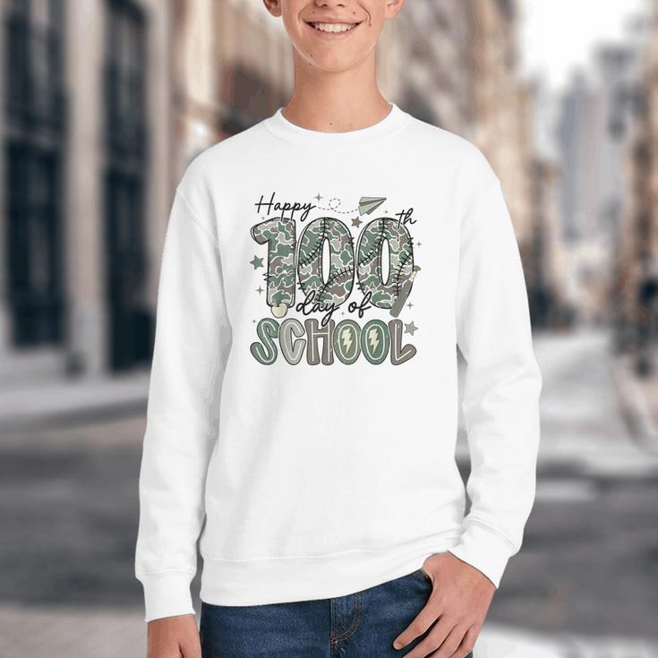 Happy 100th Day Of School Baseball Camo Boys Kids Toddler Youth Crewneck Sweatshirt