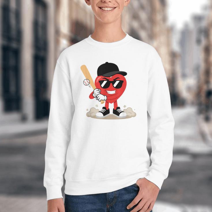 Heart Playing Baseball Valentine Baseball Youth Crewneck Sweatshirt Heart Playing Baseball Valentine Baseball Youth Crewneck Sweatshirt