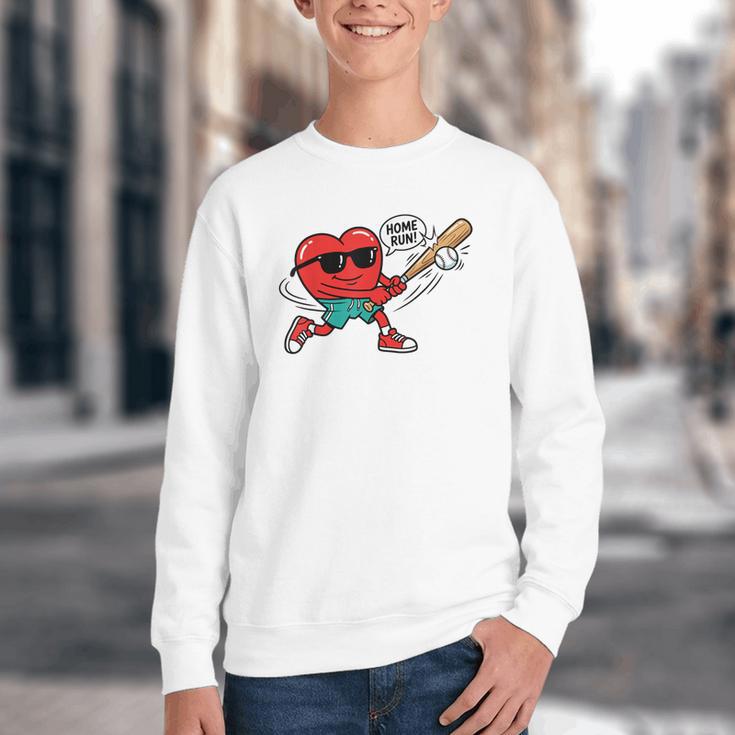 Heart Valentines Day Baseball Men Boys Kids Teens Youth Crewneck Sweatshirt Heart Valentines Day Baseball Men Boys Kids Teens Youth Crewneck Sweatshirt