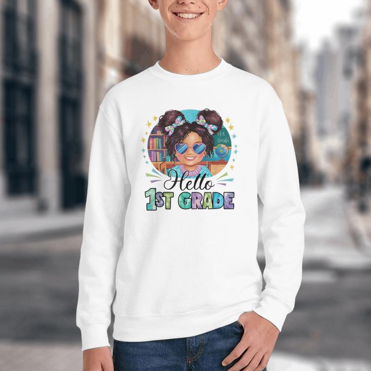 Hello 1st Grade Girl Back To School Kids Boys Girls Youth Crewneck Sweatshirt Hello 1st Grade Girl Back To School Kids Boys Girls Youth Crewneck Sweatshirt