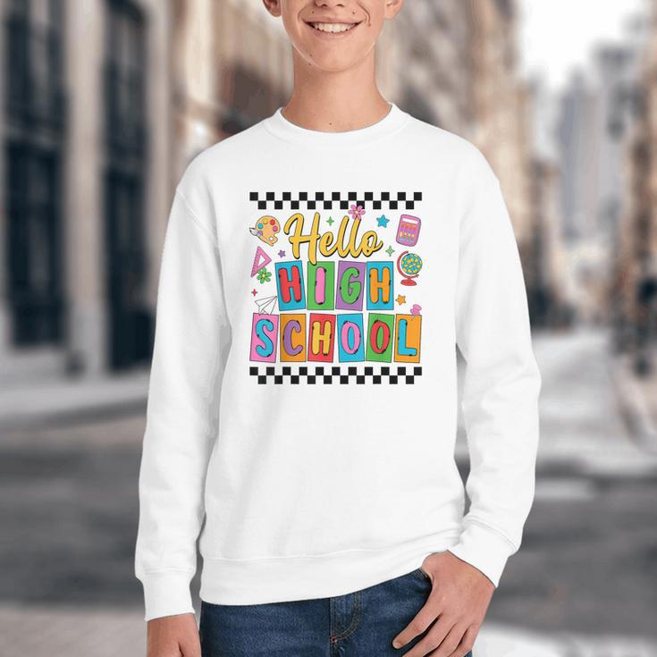 Hello Highshool First Day Of School Back To School Boy Girls Youth Crewneck Sweatshirt