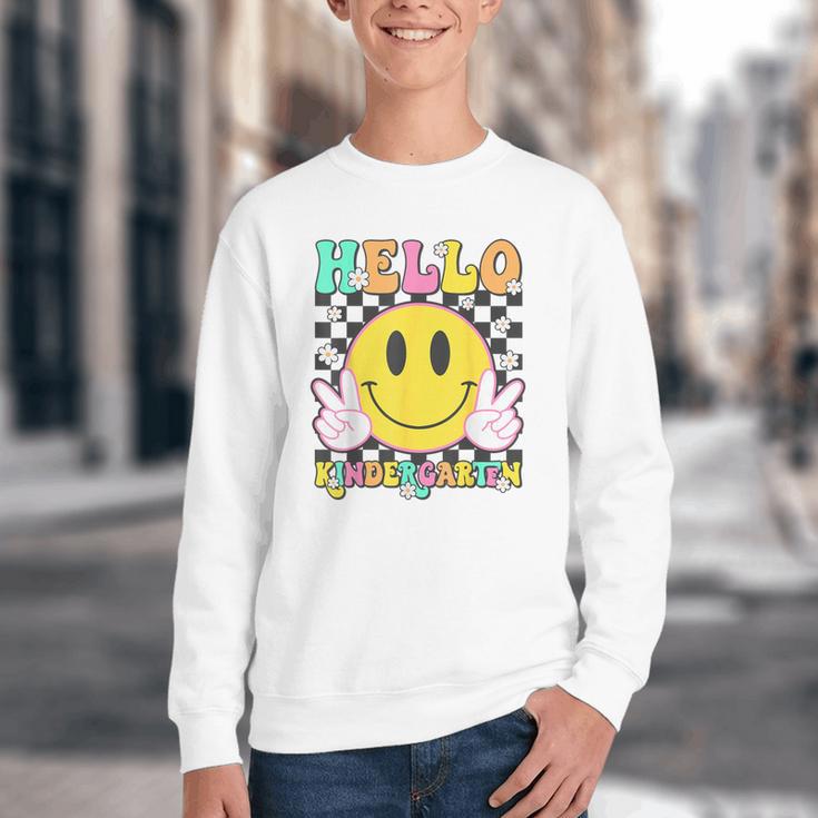 Hello Kindergarten Smile Face Back To School Girl Kid Youth Crewneck Sweatshirt Hello Kindergarten Smile Face Back To School Girl Kid Youth Crewneck Sweatshirt