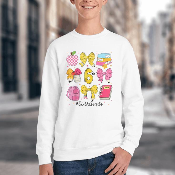 Hello Sixth 6th Grade Back To School Coquette Bow Girls Youth Crewneck Sweatshirt Hello Sixth 6th Grade Back To School Coquette Bow Girls Youth Crewneck Sweatshirt