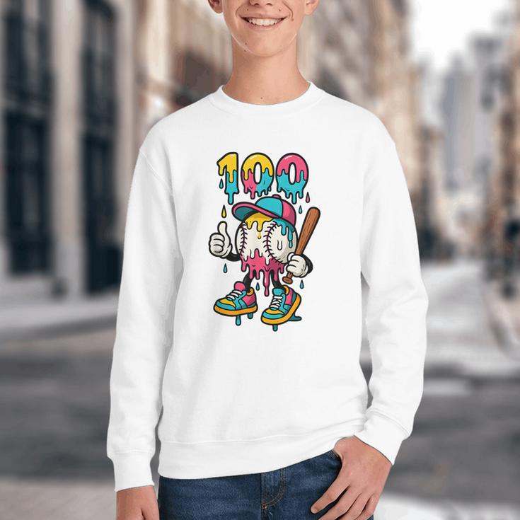 Ice Cream Drip Baseball Party 100 Days Of School Teacher Youth Crewneck Sweatshirt Ice Cream Drip Baseball Party 100 Days Of School Teacher Youth Crewneck Sweatshirt