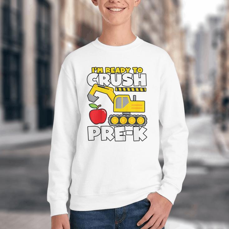 I'm Ready To Crush Pre-K Excavator Back To School Boys Youth Crewneck Sweatshirt